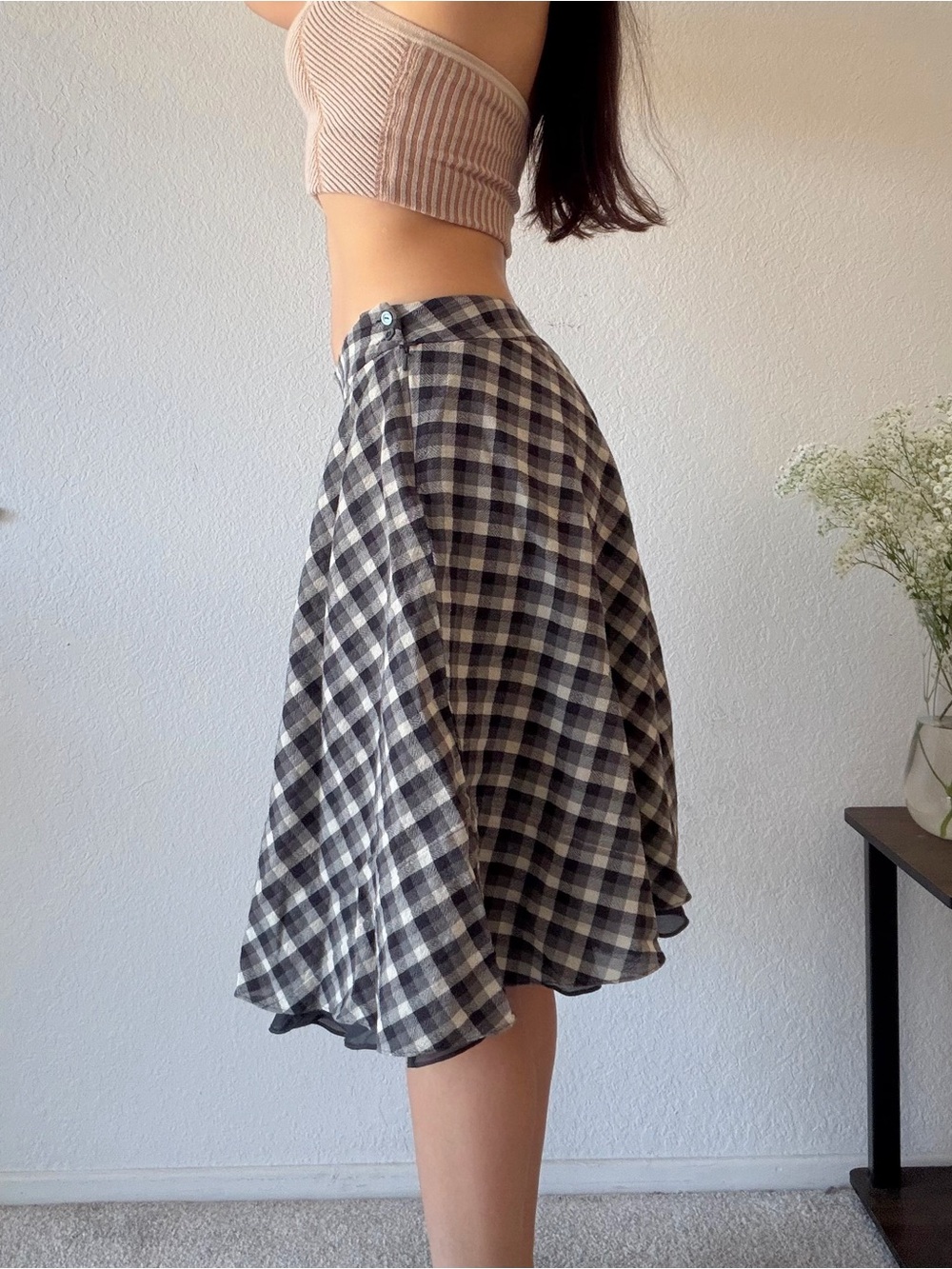 Plaid A-Line Midi Skirt 100% WOOL - Picture 3 of 7